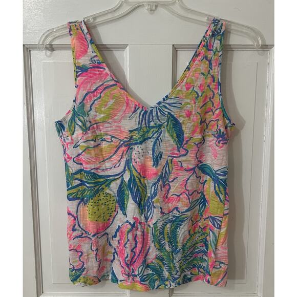 Lilly Pulitzer Fiesta Bamba V Neck Flowy Tank Top Beachy Tropical Island S - Picture 1 of 4